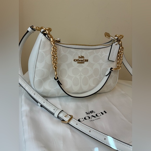 Coach Handbags - Coach White Teri Shoulder Bag in Signature Canvas
